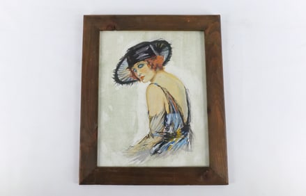 Oil on Canvas portrait of an Art Deco Woman