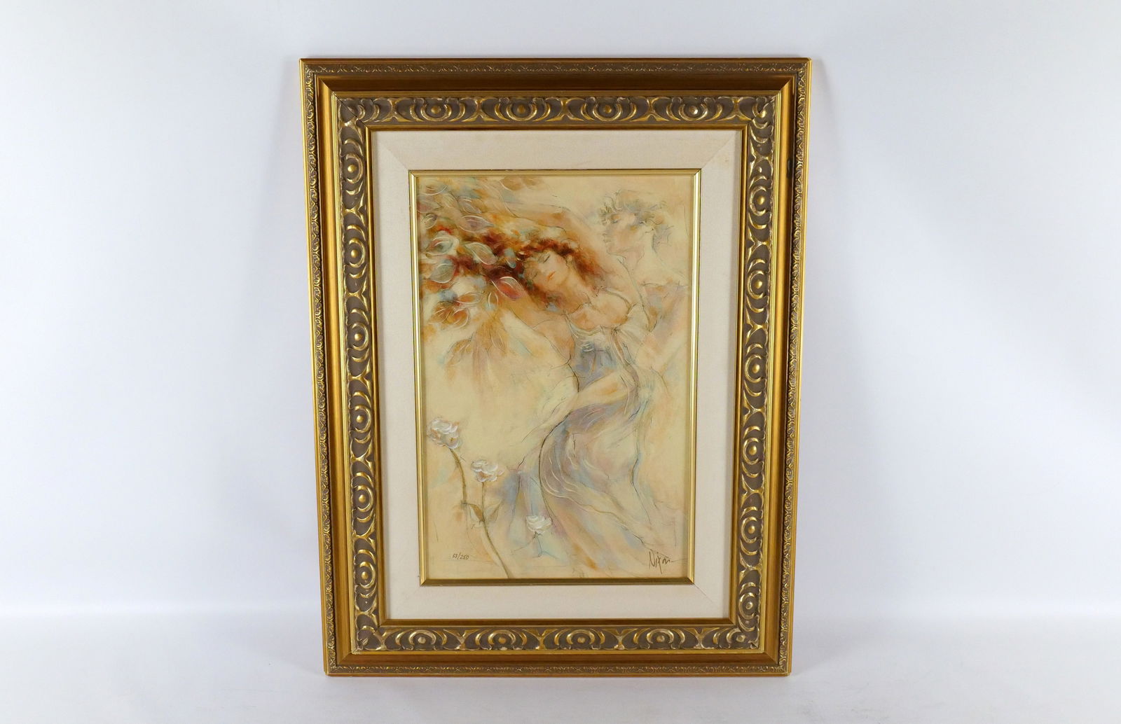 Serigraph on Canvas By Peter Nixon: Serigraph on Canvas By Peter Nixon. Entitled "Apollo and Daphne". Signed Lower Right. Numbered 53/250. Measures 26 inches tall by 21 inches long. Peter Nixon is a contemporary British painter, born in