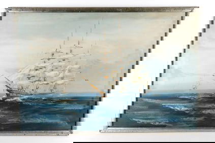 Oil on Canvas depicting Tall Ships at Sea