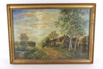 Oil on Canvas; European Cottage Scene