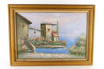Oil on Canvas depicting a Home on the Shore