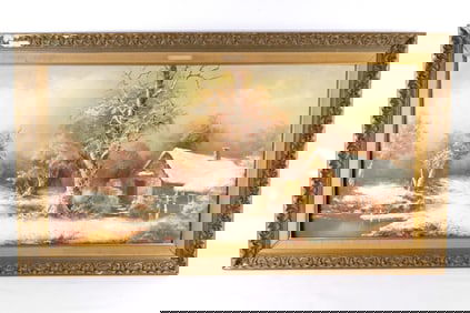 Oil on Canvas depicting a Winter Landscape Scene