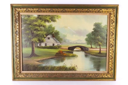 Oil on Canvas of a Landscape Cottage Scene