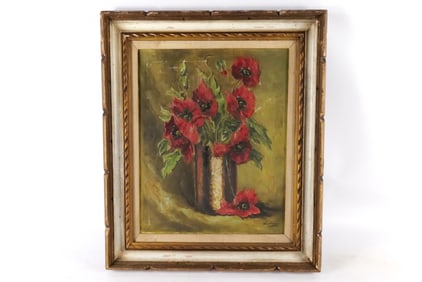 Oil on Canvas Still Life painting of Flowers in a Vase