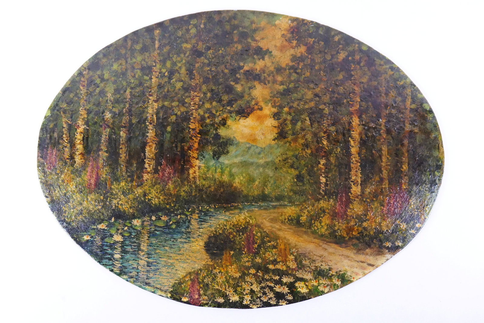 Oil on Canvas mounted on board by Lanonet: Oil on Canvas mounted on board by Lanonet depicting a landscape with birch trees, signed lower right. Measures 20 inches tall by 27 inches long. All invoices must be paid within 24 hours of the sale. 