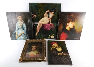 Lot of (5) Serigraphs on Canvas and board with hand painted accents