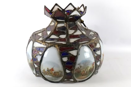 Bicentennial Hanging Slagg and Stain Glass Chandlier