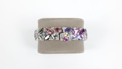 Oscar Friedman Multi Color Sapphire & Diamond Platinum Bracelet