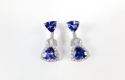 Oscar Friedman Platinum Tanzanite & Diamond Earrings
