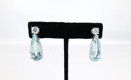 Platinum Aquamarine & Diamond Earrings