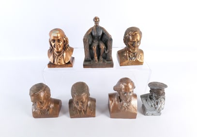Lot of 7 Vintage Mixed Metal and Brass Presidential Banks