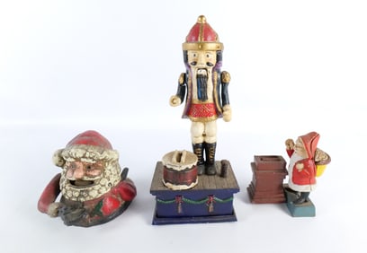 Lot of 3 Vintage Reproduction Cast Iron Christmas Banks