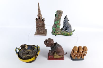 Lot of 5 Vintage Reproduction Cast Iron Banks