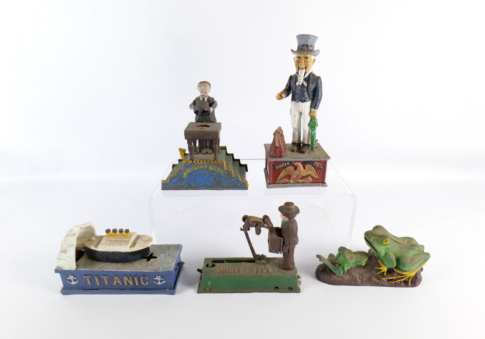 Lot of 5 Vintage Reproduction Cast Iron Banks (1 of 11)