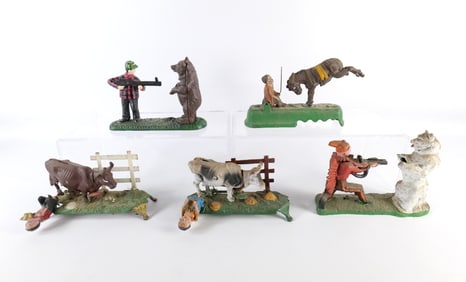 Lot of 5 Vintage Reproduction Cast Iron Animal Banks