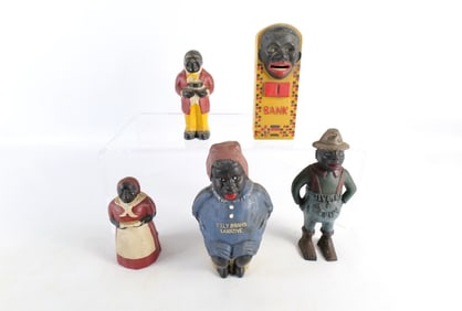 Lot of 5 Vintage Reproduction Cast Iron Banks