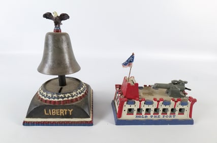 Lot of 2 Vintage Reproduction Cast Iron Banks