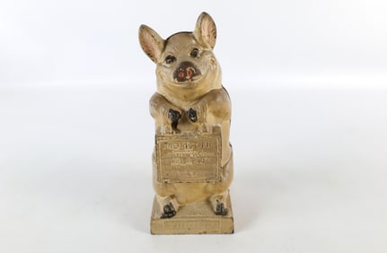 Antique J.M.R. Hubley Thrifty the Wise Pig Cast Iron Still Bank