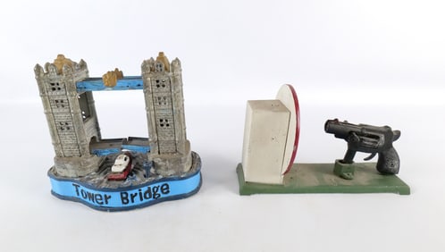 Lot of 2 Vintage Reproduction Bits and Pieces Cast Iron Mechanical Banks