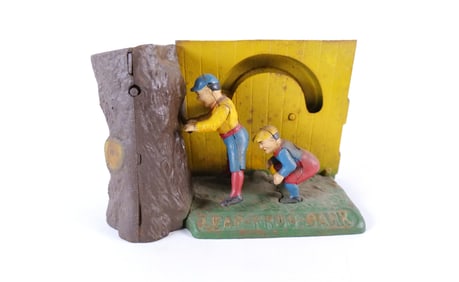 Vintage Book of Knowledge Reproduction Cast Iron Leaf Frog Mechanical Bank