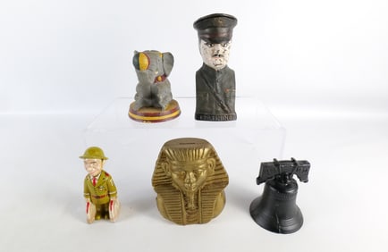 Lot of 5 Mixed Metal and Cast Iron Still Banks