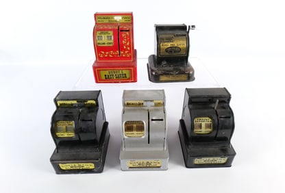 Lot of 5 Tin Litho Cash Register Banks