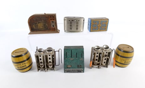 Lot of Metal and Tin Coin Changers and Banks