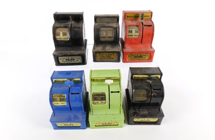 Lot of 6 Tin Litho Uncle Sam's Register Banks