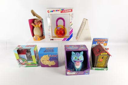 Lot of 7 Novelty Banks - In Original Boxes