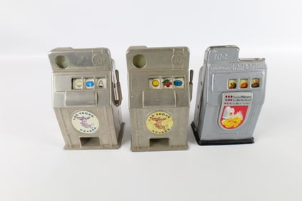 Lot of 3 Metal and Tin Litho Slot Machine Banks