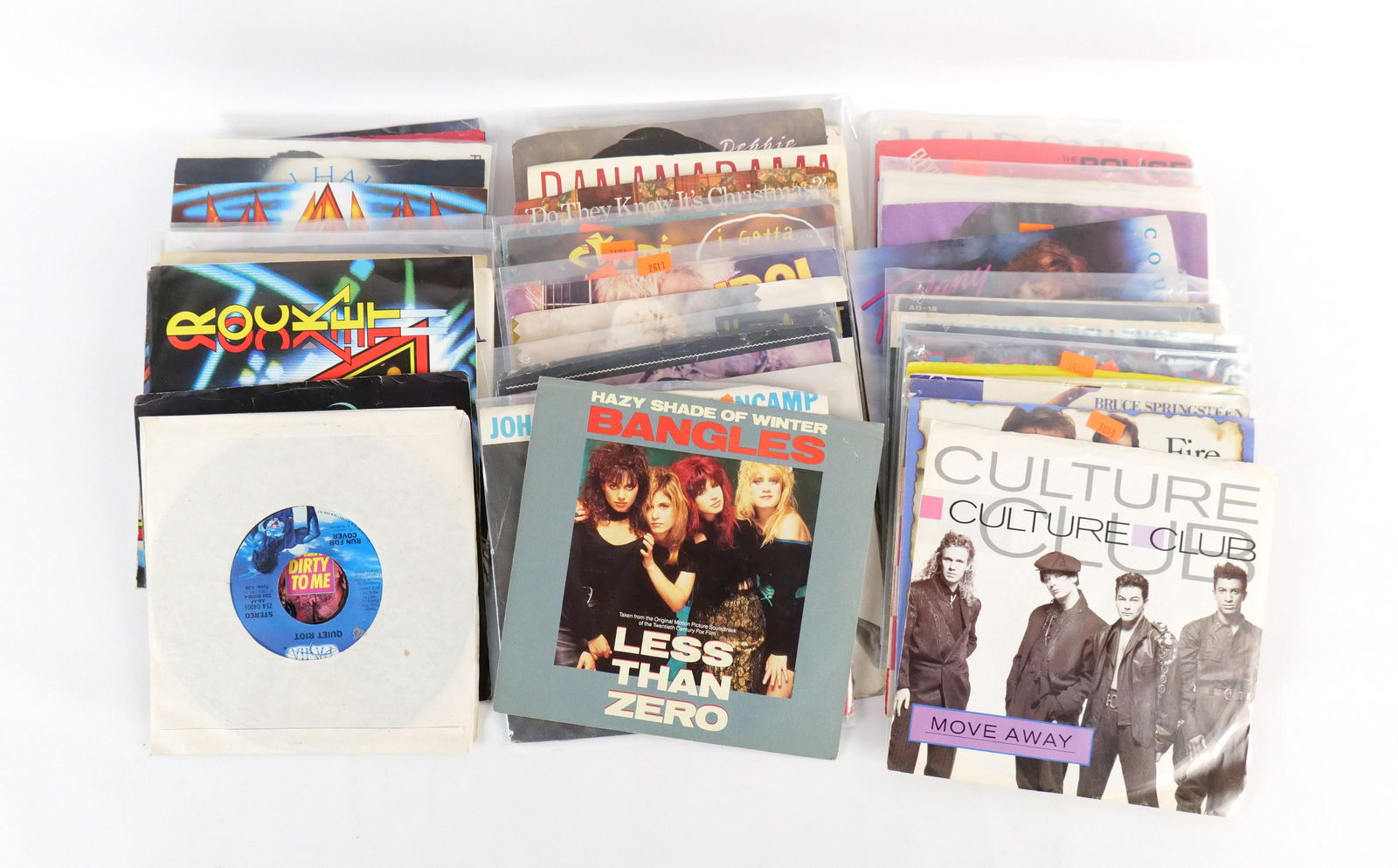 Group Lot of 45's: Group Lot of 45's. Including Bangles, Debbie Gibson, Weird Al, Cyndi Lauper, Bruce Springsteen, Prince, Gloria Estefan, Tina Turner, The Police, and More. All invoices must be paid within 24 hours of