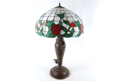 Tiffany Style Stained Glass Urn Base Double Handled Table Lamp