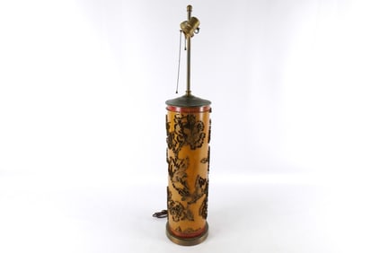 Vintage Wooden and Metal Wallpaper Roller Lamp