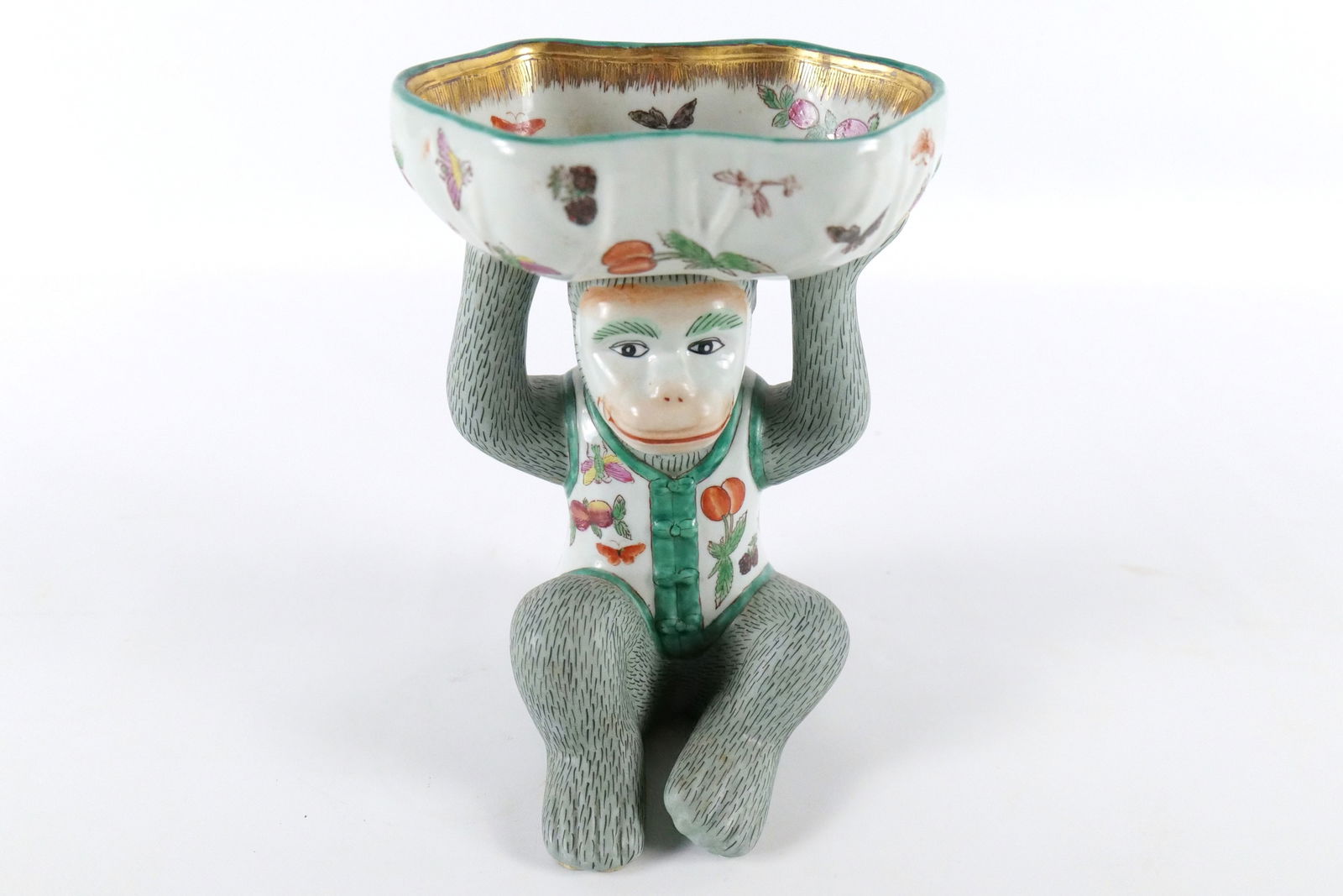 Ceramic Chinoiserie Monkey Soap Dish/Bowl: Ceramic Chinoiserie Monkey Soap Dish/Bowl. Sticker on Bottom - People's Republic of China. Measures 8" tall x 6" wide. All invoices must be paid within 24 hours of the sale. We offer multiple shipping