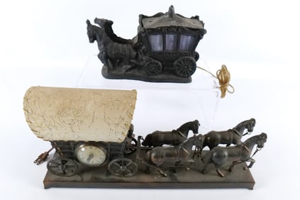 Lot of 2 Horse and Wagon Lamps