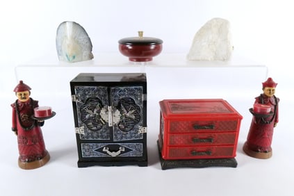 Lot of Asian Decorative Pieces and Geodes
