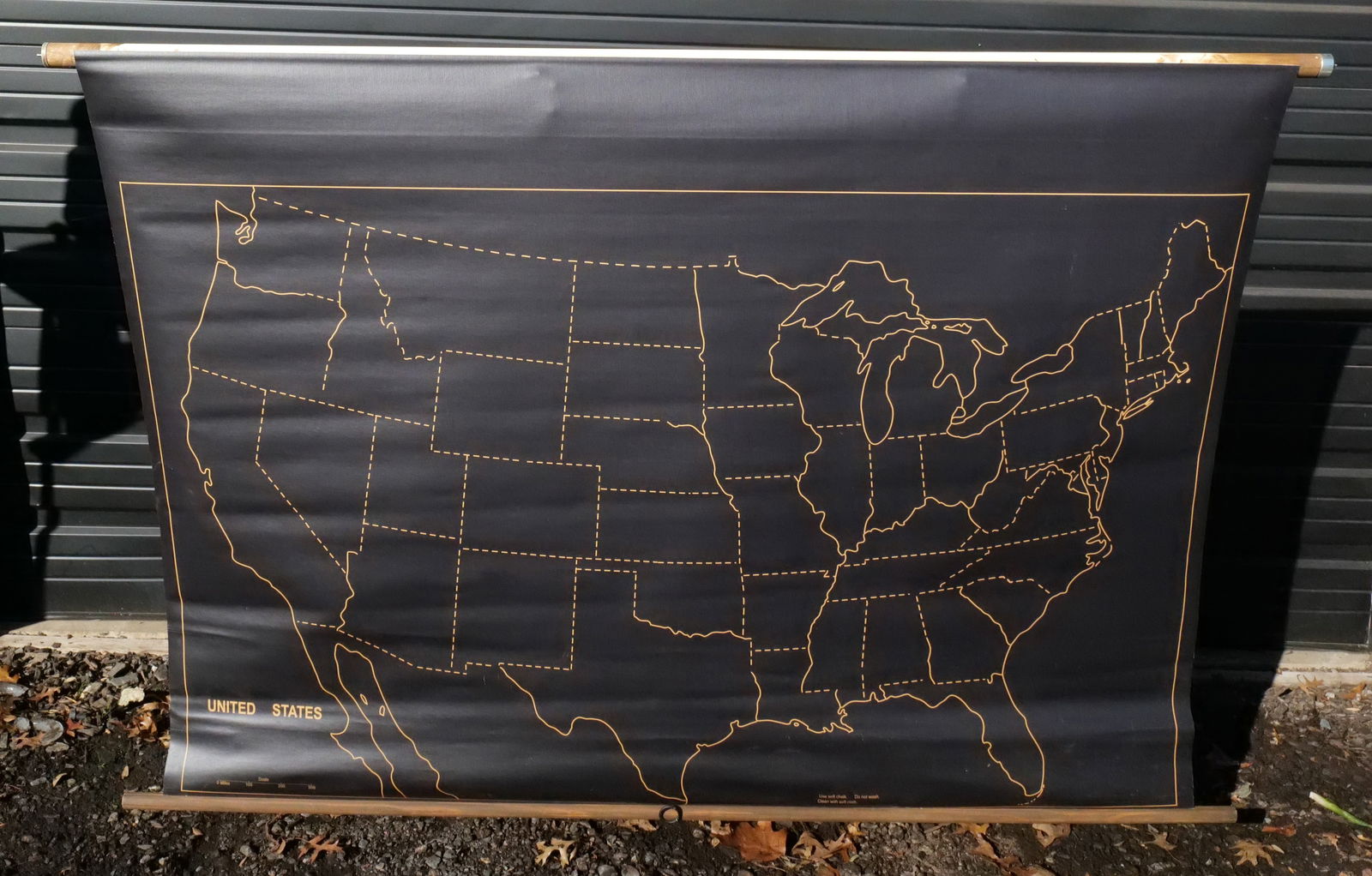 Hanging Vinyl Map of The Continental United States: Hanging Vinyl Map of The Continental United States. Used with Chalk. Measures 67.5" tall x 44.5" wide. All invoices must be paid within 24 hours of the sale. We offer multiple shipping options, please