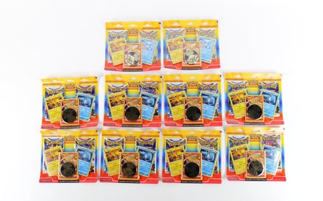 Lot of 10 Pokémon Trading Card Sets with Foil Cards and Coins
