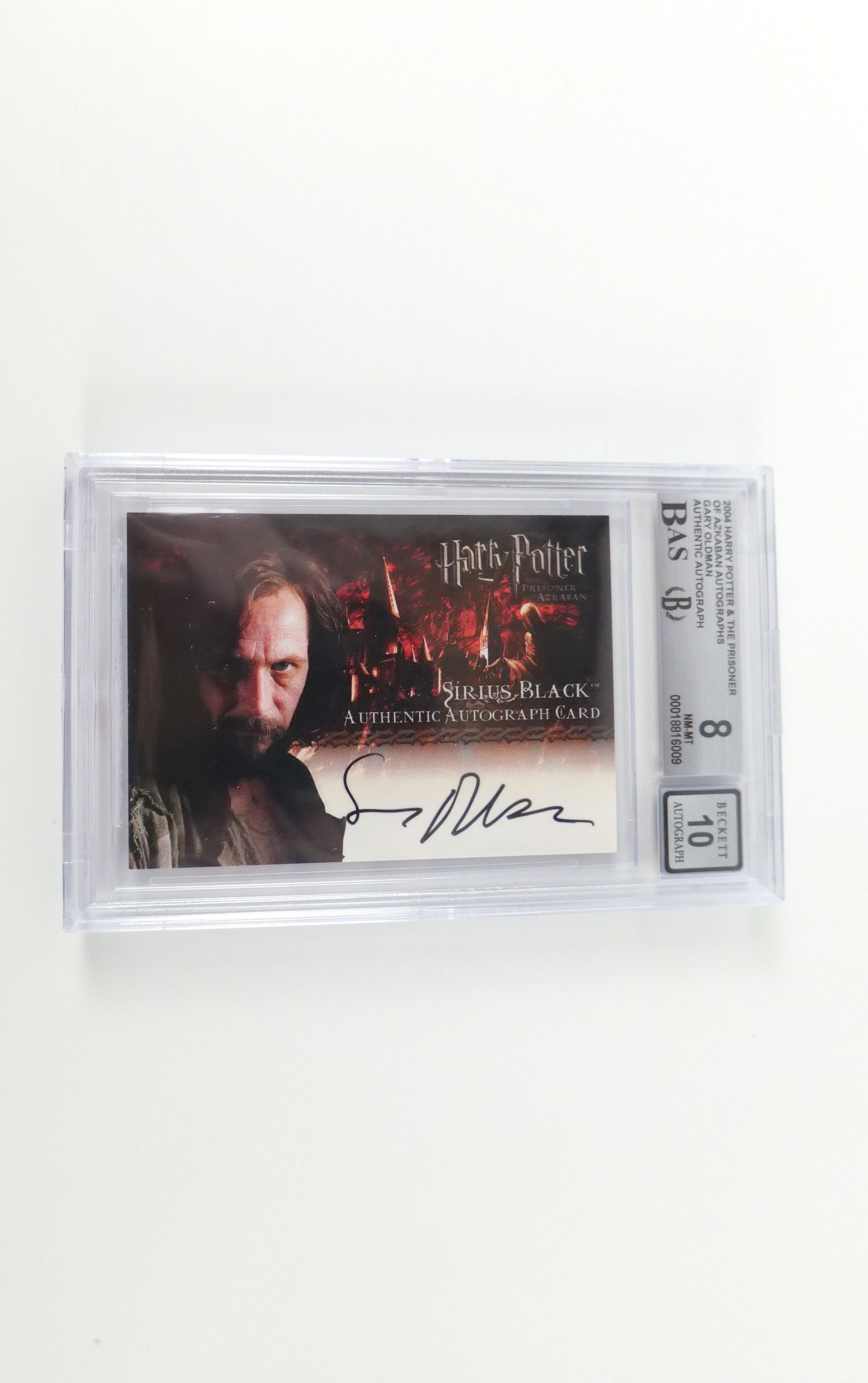 Gary Oldman 2004 Artbox Prisoner of Azkaban Autograph Card: 2004 Artbox Harry Potter and The Prisoner of Azkaban Gary Oldman Autograph Card - Sirius Black. Beckett Graded 8 NM-MT - Autograph Graded 10. All Harry Potter Cards in this section of the Auction came