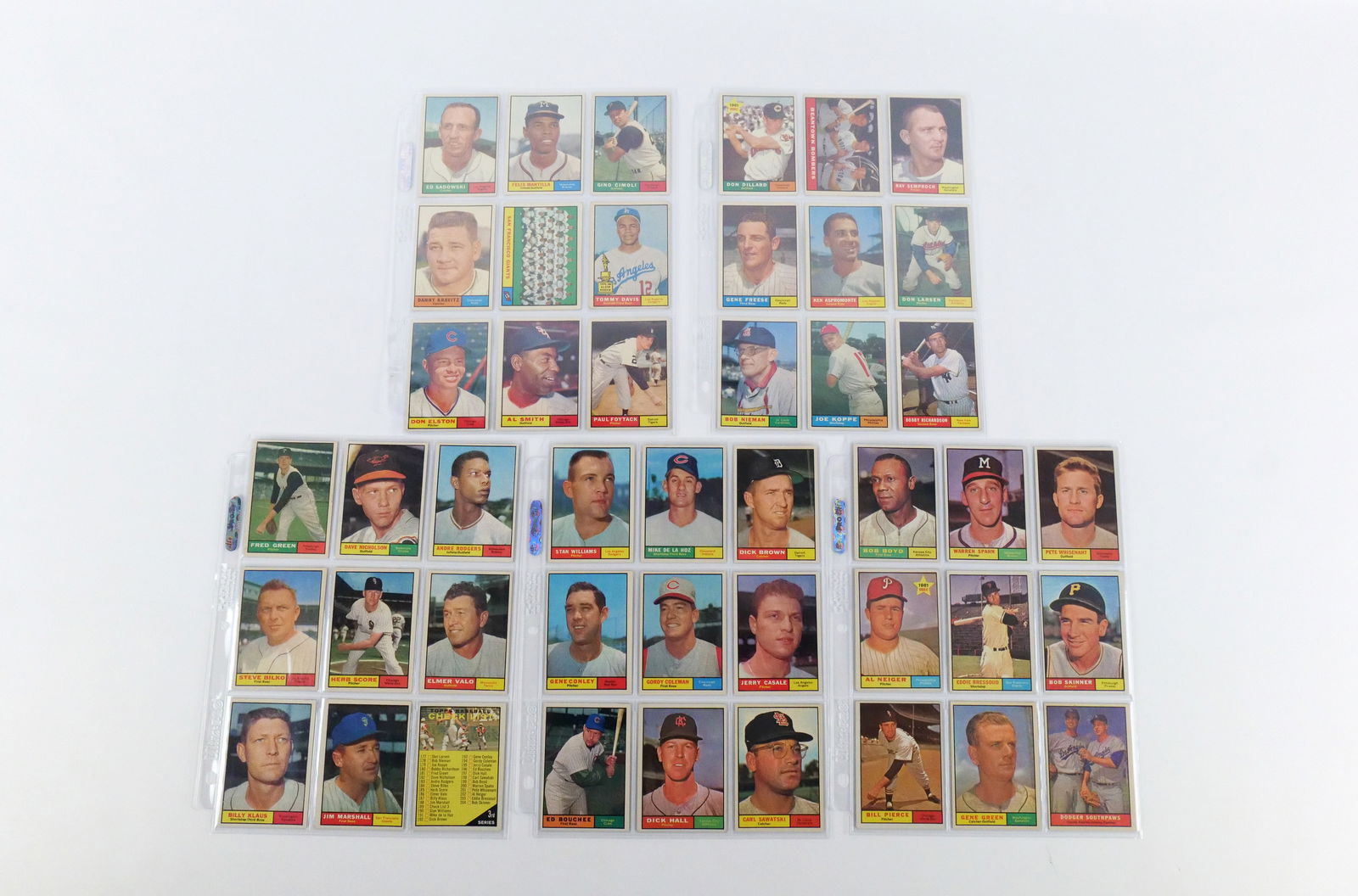 Lot of 45 Topps 1961 Baseball Cards: Lot of 45 Topps 1961 Baseball Cards. Including #163-207. Cards include Don Elston, Beantown Bombers, Don Larsen, Steve Bilko, Jim Marshall, Ed Bouchee, Warren Spahn, Bob Skinner, Dodger Southpaws and