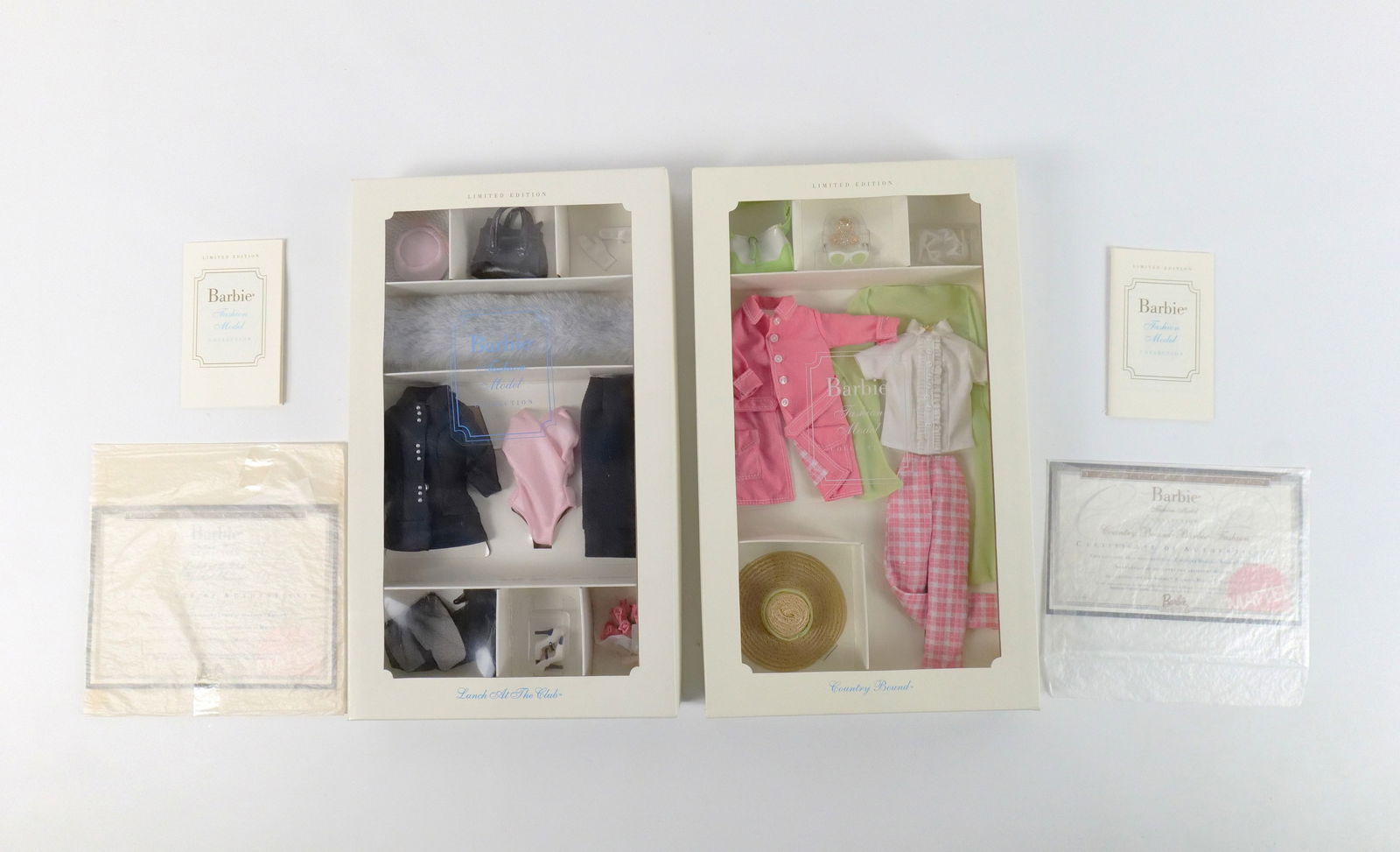 Lot of 2 Barbie Fashion Model Collection Limited Edition Outfits: Lot of 2 Barbie Fashion Model Collection Limited Edition Outfits. Including Lunch at the Club and Country Bound. Made especially for the Silkstone Barbie Doll Body - Not for use with other Barbie's. A