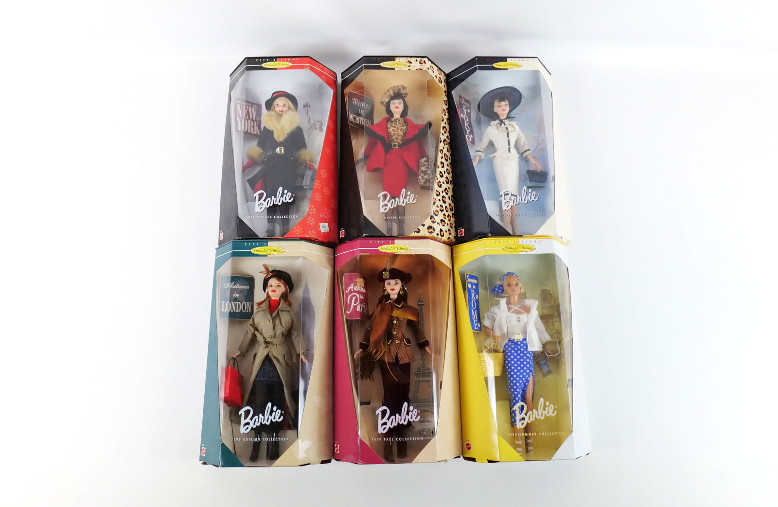 Lot of 6 City Season's Barbie Dolls: Lot of 6 City Season's Barbie Dolls. Including 1998 Fall and Winter and 1999 Winter, Spring, Summer, and Fall. All new in boxes. All invoices must be paid within 24 hours of the sale. We offer multipl