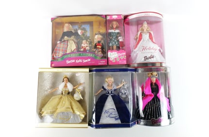 Lot of 6 Holiday Themed Barbie Dolls