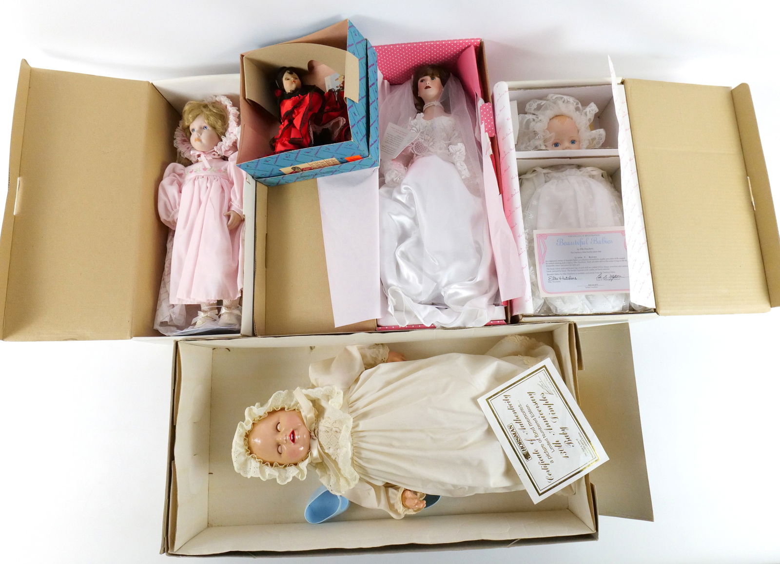 Lot of 5 Mixed Dolls: Lot of 5 Mixed Dolls. Including Madame Alexander Spain Vinyl Doll, Paradise Galleries Princess Diana Porcelain Doll, Little Sweetheart Georgetown Collection Porcelain Doll, Danbury Mint Emily Porcelai