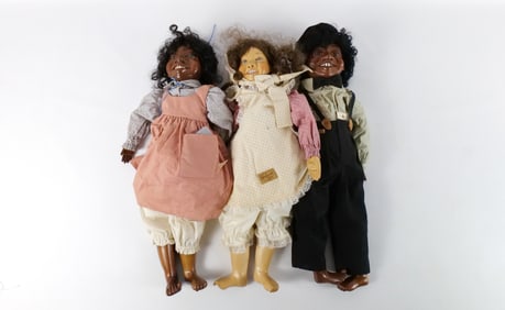 Lot of 3 Brunswood Cloth and Wooden Dolls