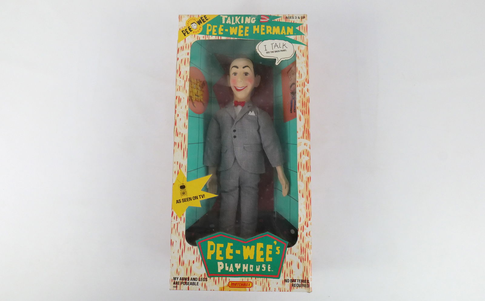Talking Pee-Wee Herman Doll: Talking Pee-Wee Herman Doll. Made by Matchbox. New in Box. Pee-Wee measures 17" long. All invoices must be paid within 24 hours of the sale. We offer multiple shipping options, please read the shippin