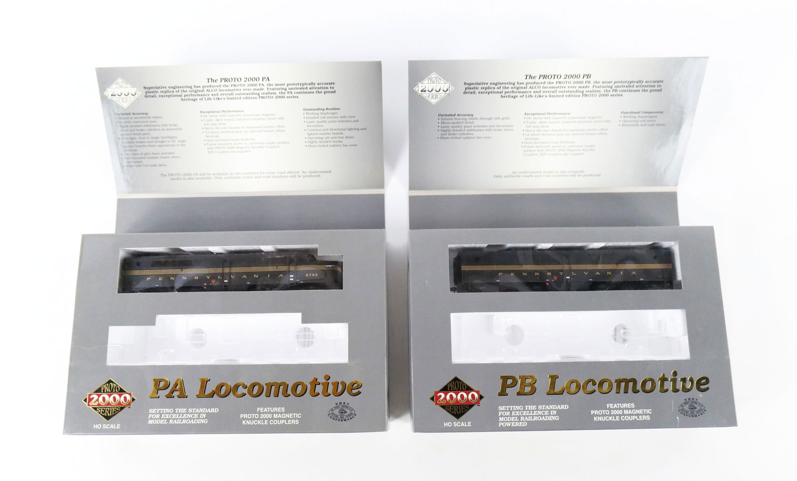Lot of 2 Proto Series HO Gauge Locomotives: Lot of 2 Proto Series HO Gauge Locomotives. Including PB and PA. Both come with boxes. All invoices must be paid within 24 hours of the sale. We offer multiple shipping options, please read the