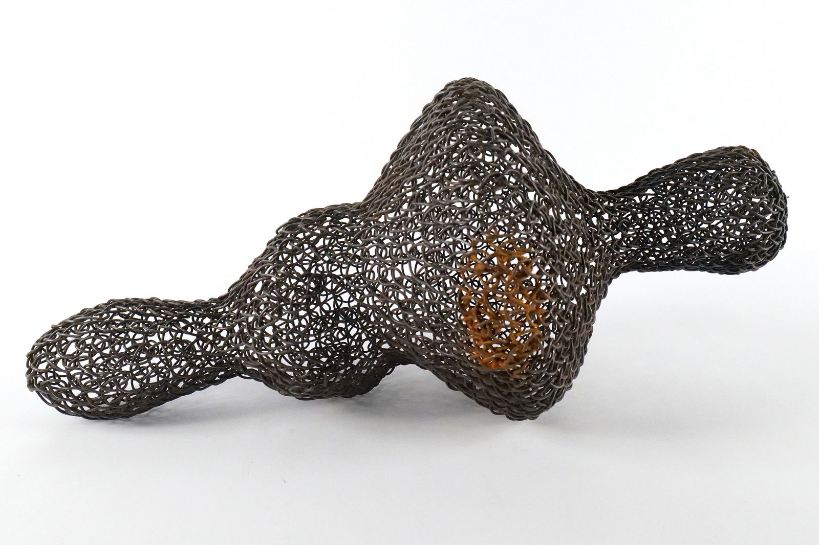 Hand Woven Metal Sculpture: Hand Woven Metal Sculpture. Done by local NJ Artist. In the manner of Ruth Asawa. Has some rusting on the metal. Measures 20" tall x 9.5" wide. All invoices must be paid within 24 hours of the sale. W