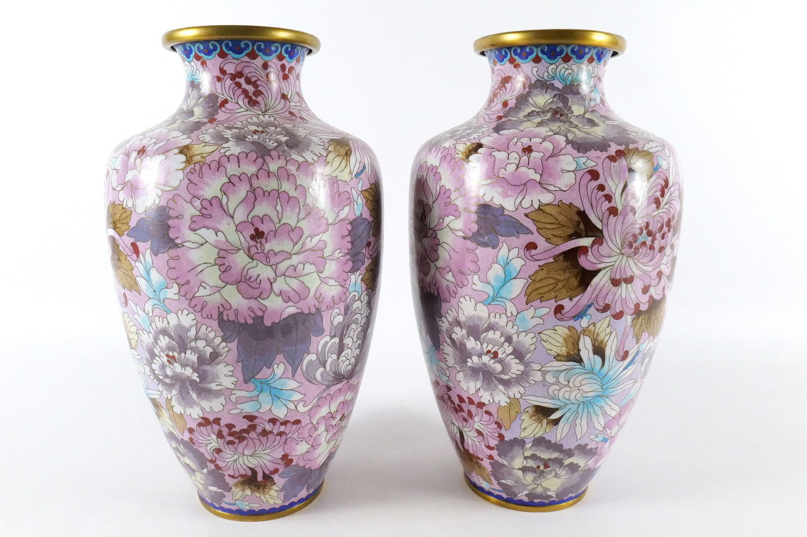 Pair of Cloisonne Floral Vases: Pair of Cloisonne Floral Vases. Measures 15.5" tall x 9" wide. All invoices must be paid within 24 hours of the sale. We offer multiple shipping options, please read the shipping terms to understand