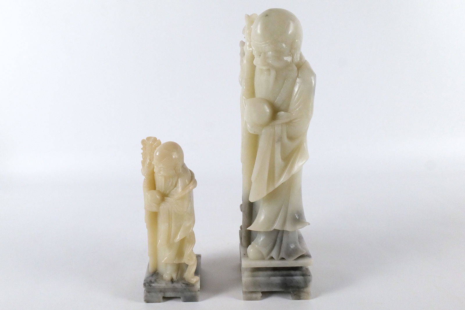 Lot of 2 Carved Soapstone Oriental Statues of Shoulao (1 of 13)